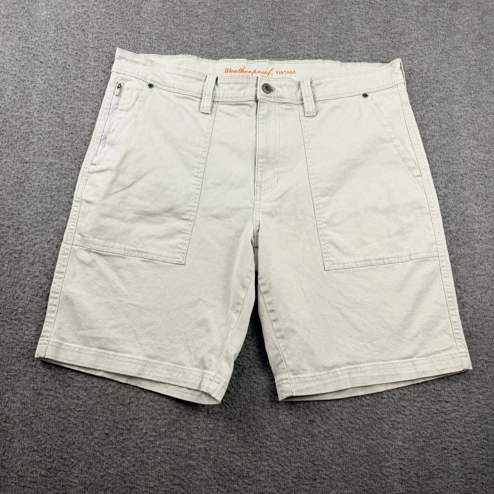 Weatherproof Vintage Men's Utility Cargo Shorts 38 Beige Cotton Spandex Stretch
